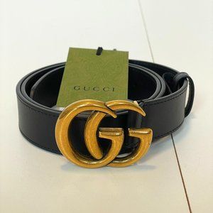 NWT Black Leather Logo Gucci Belt 1" Wide Size 80